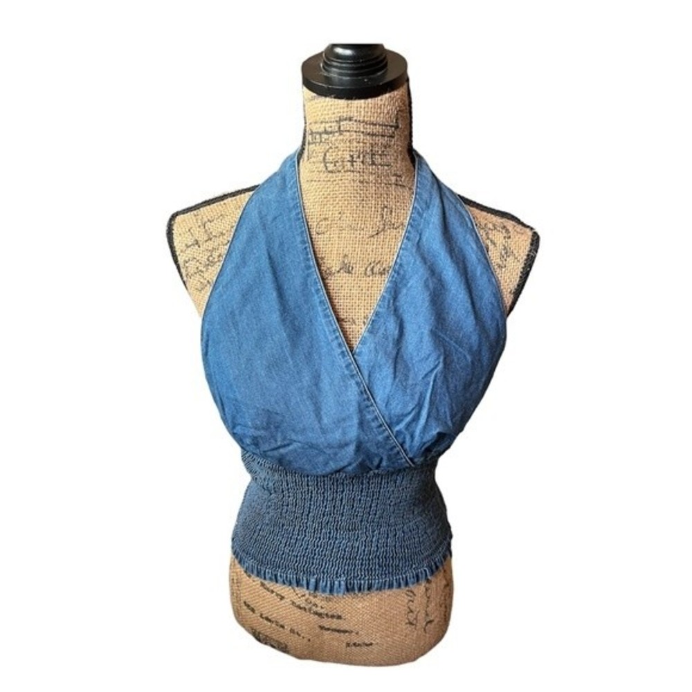Vintage Y2K Faded Glory Denim Halter Top Size 4/6